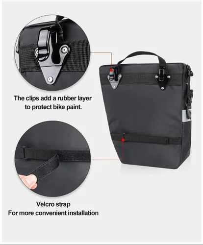 Miniatura 4 de Conjunto de bolsas de alforja de bicicleta Rhinowalk para portaequipajes de bicicleta, bolsa de sillín, bolsa de hombro, bolsa de alforja para Negro