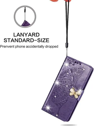 Miniatura 6 de Compatible con Xiaomi Redmi Note 10 Pro Funda con purpurina con tarjetero y soporte de cuero Flip Wallet Diamond Butterfly Funda protectora a prueba