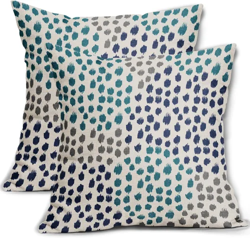 Miniatura 25 de Fundas de almohada marrón y blancas de 18 x 18 pulgadas, juego de 2 almohadas boho grises con lunares, fundas de almohada modernas estampadas