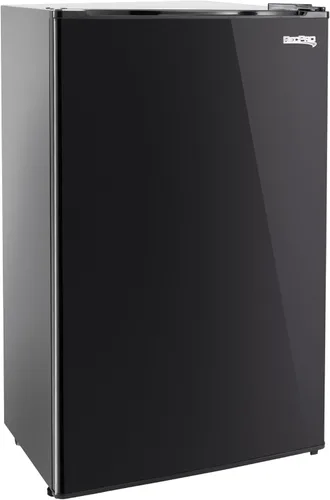 RecPro Refrigerador RV de 3.3 pies cúbicos de 12 V | Refrigerador negro con estantes ajustables, almacenamiento en puerta para 18 latas, puerta