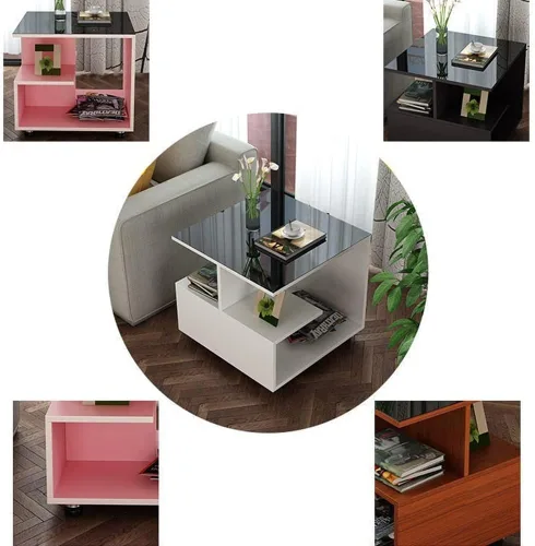 Miniatura 5 de Mesa auxiliar cuadrada de 3 niveles con estantes de almacenamiento, mesa auxiliar moderna para el hogar, sala de estar, dormitorio