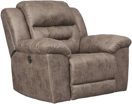Miniatura 16 de Signature Design by Ashley Stoneland - Sofá biplaza reclinable manual de piel sintética con consola central, color marrón claro Gris