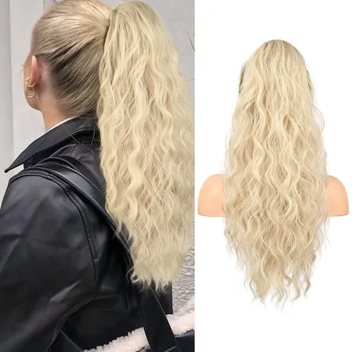 Miniatura 16 de FLUFYMOOZ Extensión de Cola de Caballo, Extensiones de Cabello de Cola de Caballo con Cordón de 26 Pulgadas para Mujeres, Postizo de Cabello