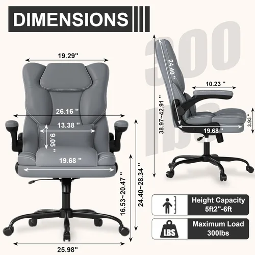Miniatura 2 de Silla de oficina ergonómica con reposabrazos abatibles, 300 libras, respaldo medio, silla de escritorio de oficina con soporte lumbar, silla Gris