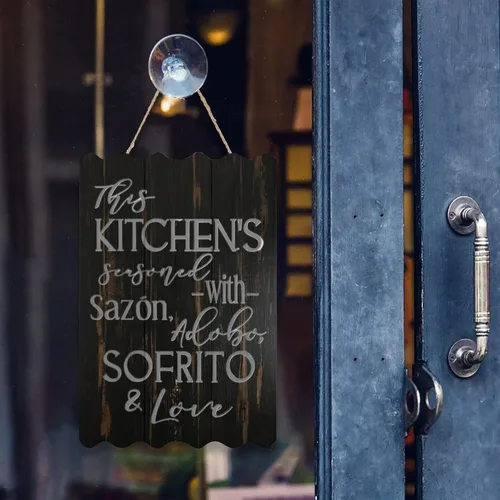 Miniatura 5 de Letrero de madera con texto en inglés «This Kitchen is Seasoned with Sazon Adobo Sofrito & Love» La Cocina española puertorriqueña para decoración