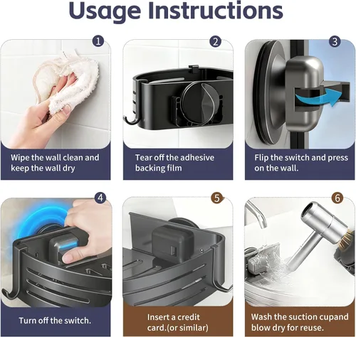 Miniatura 6 de Organizador de ducha esquinero de aluminio inoxidable, estante triangular a presión para instalar con ganchos, organizador de ducha de baño