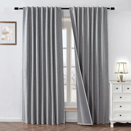 Miniatura 9 de Cortinas 100% opacas de lino sintético, 90 pulgadas de largo, 2 paneles para dormitorio o sala de estar, térmicas y atenuantes, con lengüetas