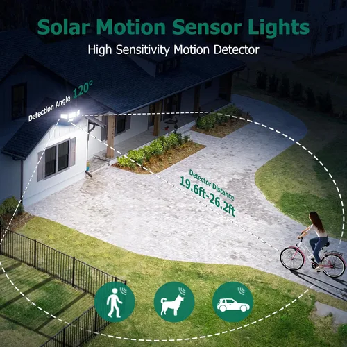 Miniatura 3 de Luces solares de 4500 lm para exteriores, 4 cabezales ajustables, luces con sensor de movimiento, 3 modos, luces de pared de seguridad solar