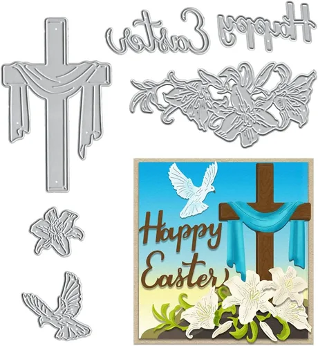 Miniatura 6 de Troqueles de corte de metal con diseño de flores de Pascua, palabras de Pascua, animales troquelados para hacer tarjetas, herramienta de plantilla