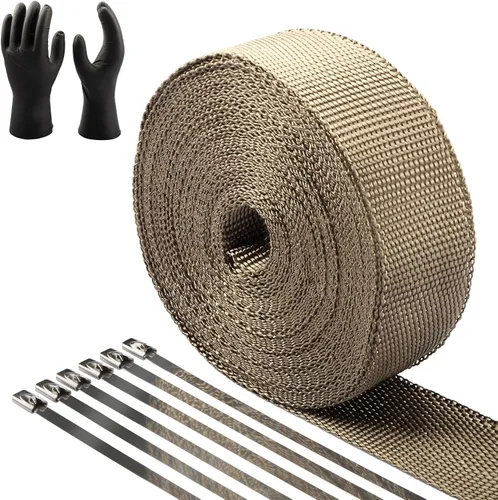 Miniatura 9 de CARDI Envoltura Térmica de Escape Negra de 2" x 16' de Fibra de Vidrio para Motocicleta con 8 Amarres de Acero Inoxidable Negros y Guantes