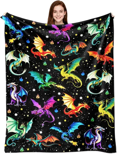 Manta de dragón de franela suave para regalar a los amantes del dragón, para niños, niñas, mujeres y adultos, 50 x 40 pulgadas