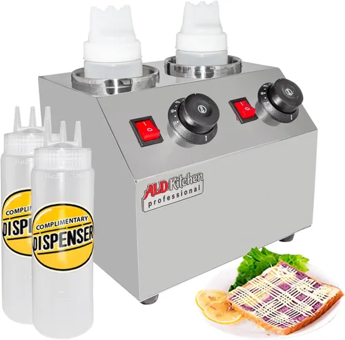 Miniatura 11 de ALDKitchen Dispensador de salsa Calentador eléctrico de salsa Calentador de salsa comercial Acero inoxidable 110 V (3 cabezas)