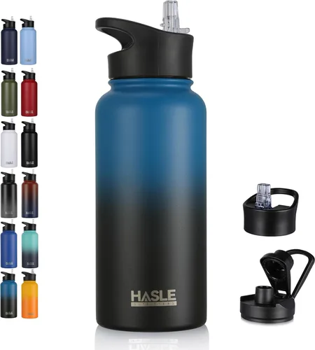 Miniatura 48 de HASLE OUTFITTERS Botella de agua aislada de 22 onzas, botella de agua de acero inoxidable de doble pared, boca ancha con tapa de popote y tapa
