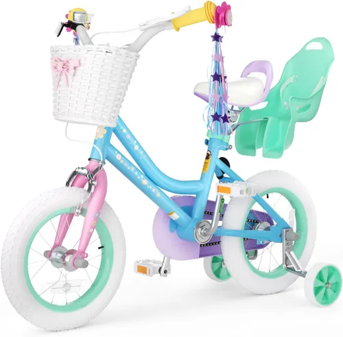 Miniatura 7 de KORIMEFA Bicicleta para niñas de 2 a 12 años, 12, 14, 16, 20 pulgadas, bicicleta para niños pequeños con ruedas de entrenamiento, bicicleta