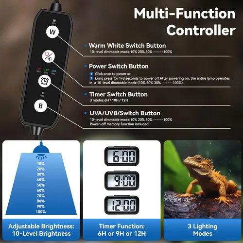 Miniatura 9 de HNRLOY Luz de reptil UVB, lámpara de reptil LED regulable UVA UVB de 9 W para dragón barbudo, camaleón, tortugas, gecko, serpiente, lagarto