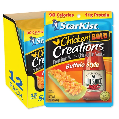 Miniatura 164 de StarKist Chicken Creations BOLD - Bolsa estilo búfalo (5 onzas, 12 unidades) Carne blanca totalmente cocida con alto contenido de proteínas, sin