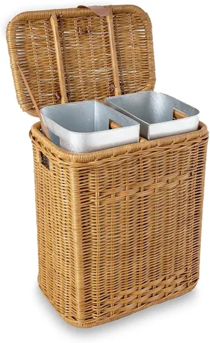 Miniatura 4 de The Basket Lady Cesta de reciclaje de mimbre dividida con forro de metal extraíble, 20 pulgadas de largo x 13 pulgadas de ancho x 24 pulgadas