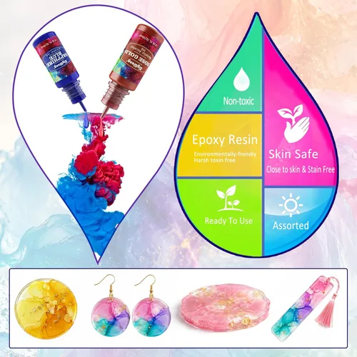 Miniatura 3 de Juego de tinta de alcohol, 24 botes de colores vibrantes, tinta de alta concentración a base de alcohol, pintura concentrada de resina epoxi tinte