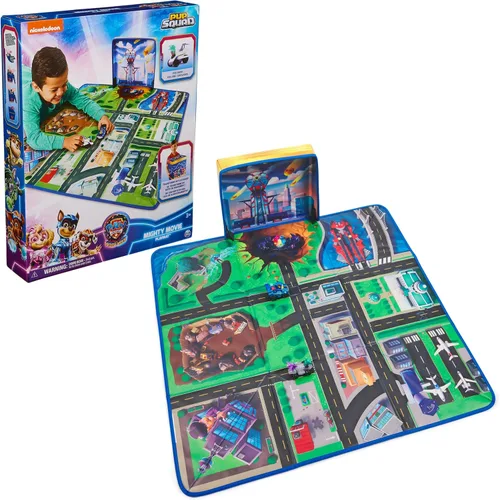Paw Patrol: The Mighty Movie, Paquete de Regalo de Alfombra de Juego Pup Squad con Mighty Pups Chase & Vee Pup Squad Racer Autos de Juguete,