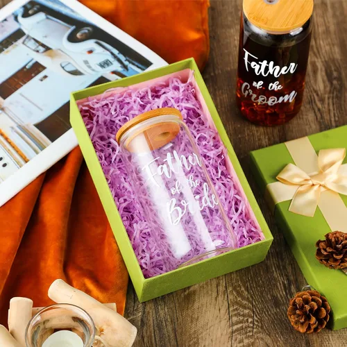 Miniatura 5 de 2 juegos de tazas de vidrio para madre del novio con tapas y pajitas, tazas de café helado de 16 onzas, regalos de boda para novia y novio (padre)