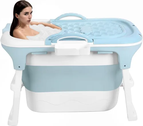 Miniatura 15 de Bañera plegable de 40", bañera portátil de plástico con cubierta térmica, tubo de drenaje, diseño de gran espacio para adultos, fácil de almacenar