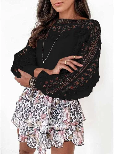 Miniatura 2 de Hdieso Womens Solid Color Sweaters Lace Long Sleeve Comfy Knit Pullover Oversized Knitted Tops