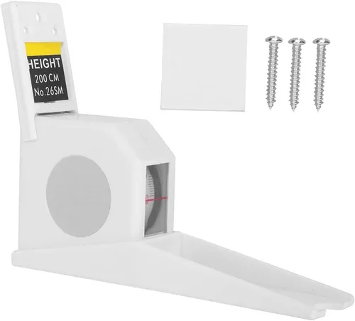Miniatura 6 de Medición de altura, medidor de estatura de crecimiento montado en la pared, cinta métrica de altura de metal retráctil para niños y adultos (blanco)