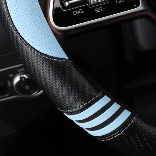 Miniatura 4 de HighnessHwoo Fundas acolchadas para volante de automóvil para mujer, de fibra de carbono, de piel sintética, lindos accesorios interiores