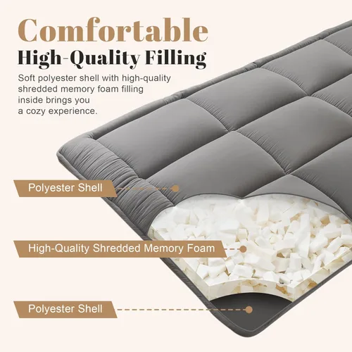 Miniatura 4 de WhatsBedding Colchón de Suelo Japonés Colchón Futon de 3" Gris Tapete Tatami Relleno de Espuma Viscoelástica Triturada Almohadilla para Dormir