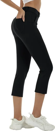 MoFiz Pantalones capri de golf para mujer, elásticos, ajustados, informales, de pierna recta, pantalones de yoga con bolsillos, pantalones de oficina