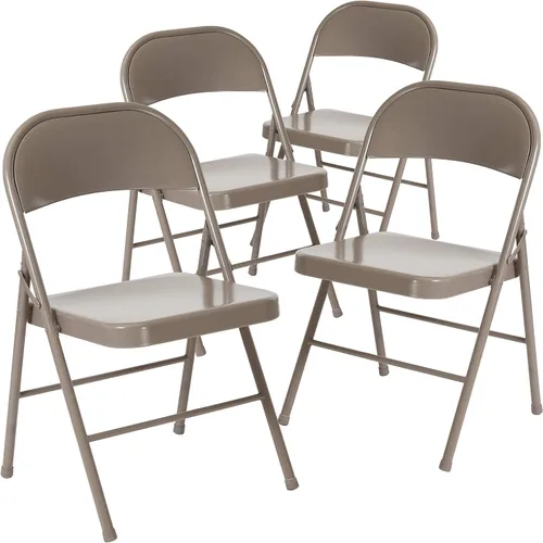Miniatura 3 de Flash Furniture Paquete de 4 sillas plegables de metal gris con doble refuerzo de la serie HERCULES