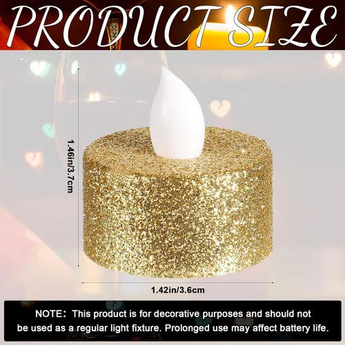 Miniatura 2 de Mudder 24 Piezas Velas de Té Doradas LED Velas Tealights Sin Llama Votivas Operadas con Batería Velas de Té Eléctricas con Purpurina Tealight