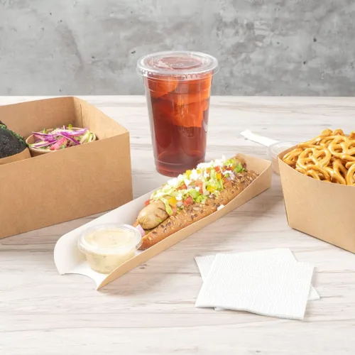 Miniatura 10 de Bio Tek - Bandeja rectangular de papel kraft para perros calientes o sándwiches – 11 3/4" x 2" x 1 1/4" – caja de 200