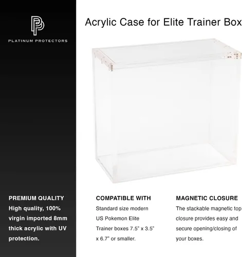Miniatura 3 de Platinum Protectors Vitrina acrílica para Pokemon Elite Trainer Box con tapa magnética