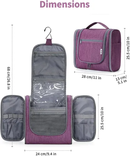 Miniatura 5 de Narwey - Neceser de viaje colgante, organizador de maquillaje y productos cosméticos para mujeres y hombres, Aa-morado., L