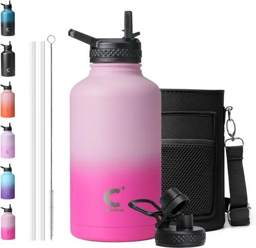 Miniatura 10 de Coolplus - Botella de agua de 32 onzas aislada, termo de agua de acero inoxidable con popote de metal de doble pared al vacío con funda de Negro