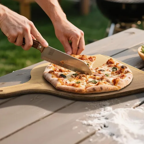 Miniatura 6 de G.a HOMEFAVOR Pala de pizza de madera de acacia, paleta de pizza de 12 x 14 pulgadas con mango de madera, espátula de pizza para hornear