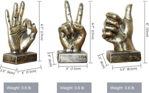 Miniatura 6 de Lependor Estatuas de escritorio con gesto de mano de poliresina dorada, escultura de dedo para decoración - Dedos dorados de OK