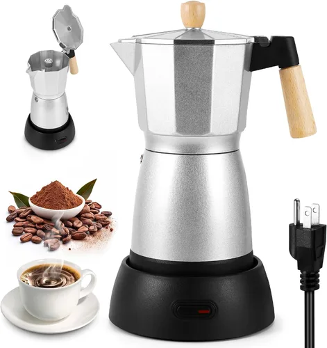 Miniatura 10 de Cafetera de Espresso Eléctrica Moka Pot, Cafetera de Café Portátil de 6 Tazas 300ml con Protección contra Sobrecalentamiento y Base Desmontable