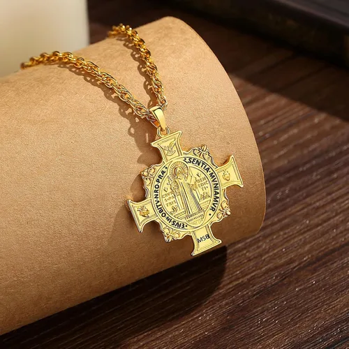 Miniatura 194 de EUDORA Collar de plata de ley 925, San Cristóbal y San Benito, San Miguel, Virgen María, San Judas Tadeo, Cruz de Buen Pastor y Arcángel, Medalla