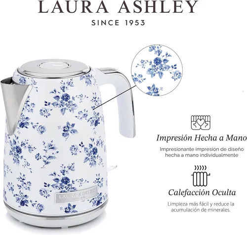 Miniatura 4 de Laura Ashley Hervidor eléctrico de acero inoxidable de 1.7 litros – Hervidor eléctrico de hervir rápido de 1500 W para agua hirviendo – Hervidores