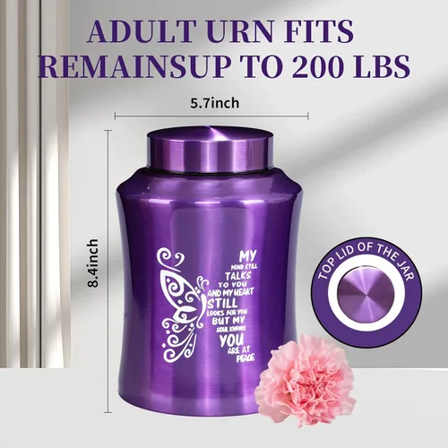Urnas para Cenizas Humanas, Urna de Mariposa Púrpura para Mujeres y Hombres, Capacidad de Peso 100 kg, Urna para Cenizas de Humanos Adultos