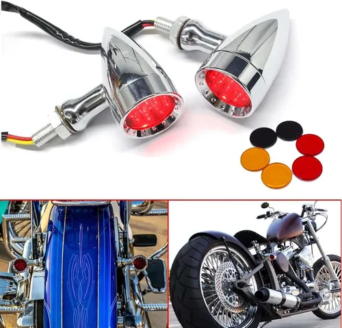 Miniatura 8 de 2 luces LED rojas de 15 piezas para motocicleta, luz de freno, intermitente, indicador de parada para Harley Honda Chopper (Luz roja cromada)