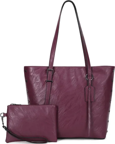 Miniatura 9 de KL928 Bolso de mano para mujer, bolso de mano de piel sintética, bolso de hombro grande, asa superior, monederos, juego de 2 piezas