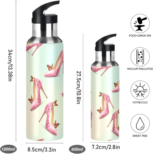 Miniatura 2 de Elegant Pink Butterflies Insulated Water Bottle 32 Oz Leakproof Water Bottles, BPA-Free Sport Water Bottle
