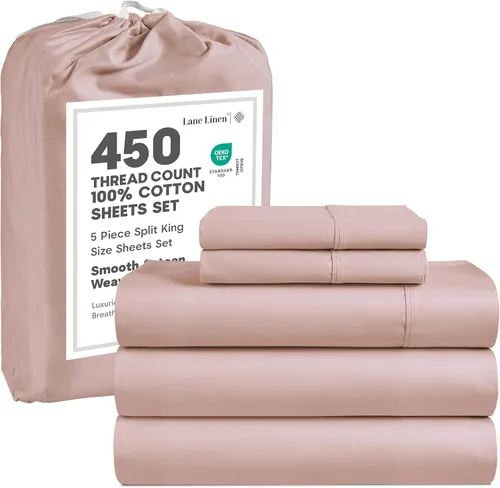 LANE LINEN - Sábanas tamaño Split King para cama ajustable, 450 hilos, 100% algodón, 2 sábanas bajeras individuales XL, con bolsillo profundo, 16: