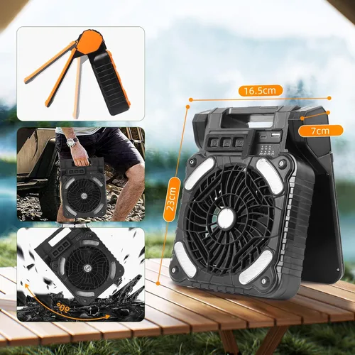 Miniatura 5 de Ventilador solar para camping de 20000 mAh, portátil, recargable, ventilador solar para cenador con luz LED y temporizador, batería inalámbrica de 4