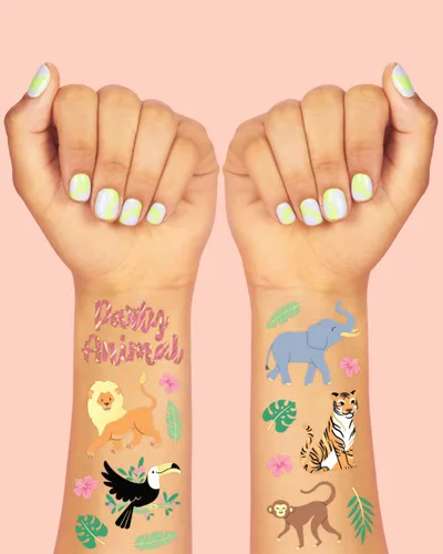 Miniatura 3 de xo, Fetti Tatuajes temporales de la selva - 36 estilos Arte de elefante + manualidades, suministros para fiesta de cumpleaños de animales