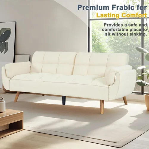 Miniatura 5 de Sofá cama tipo futón convertible, sofá cama con respaldo ajustable, sofá pequeño de espacio pequeño, sala de estar, dormitorio (beige)