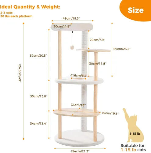 Miniatura 2 de PETEPELA Torre de Árbol de Gato de Madera para Gatos de Interior, Árbol de Escalada de Gato de 5 Niveles, Casa de Juego para Gatos con Postes